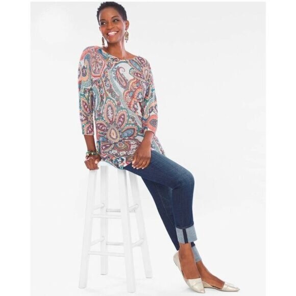 Womens Scoop Neck Paisley‎ Cross-Back  3/4-sleeves Sweater - Picture 2 of 8